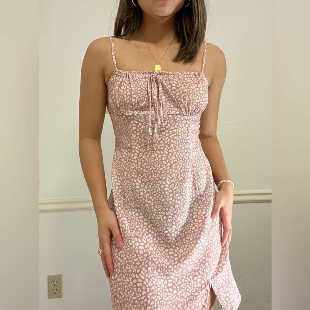SHEIN Print Tie Mini Dress, Size Small, Pink and White - Picture 2 of 8
